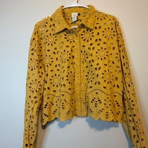 Joie Mustard Yellow Eyelet Button-Up Blouse